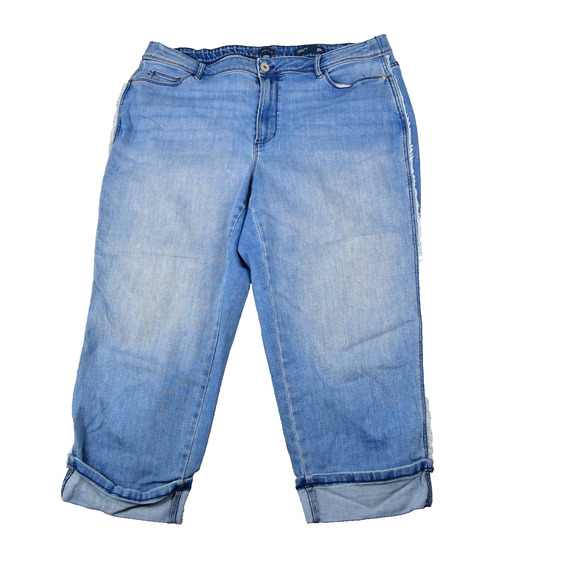 J. Jill Jeans Womens 20W (36x23) High-Rise Crop Cuffed Side Trim Blue Denim - Picture 1 of 10